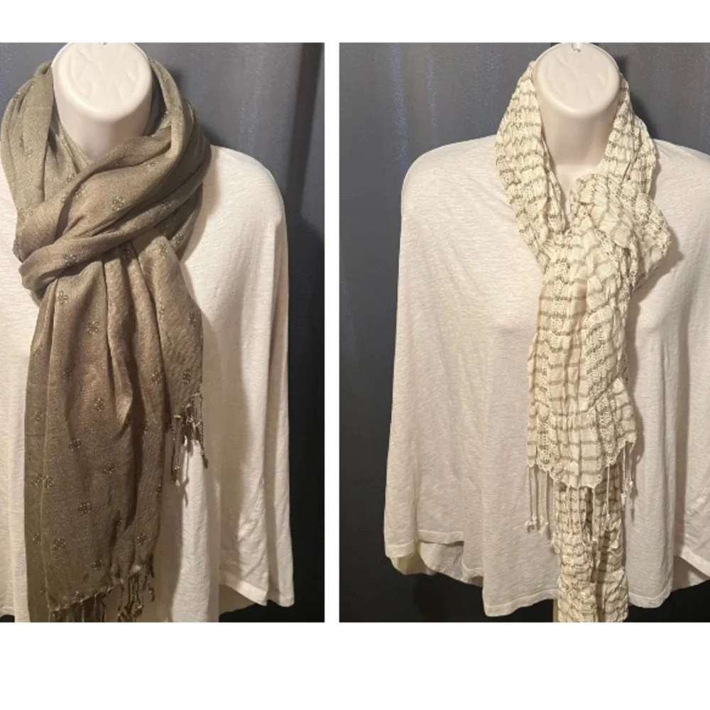*FREE‎ with bundle! Set Cream Textured Scarf w taupe stripes & olive color.
